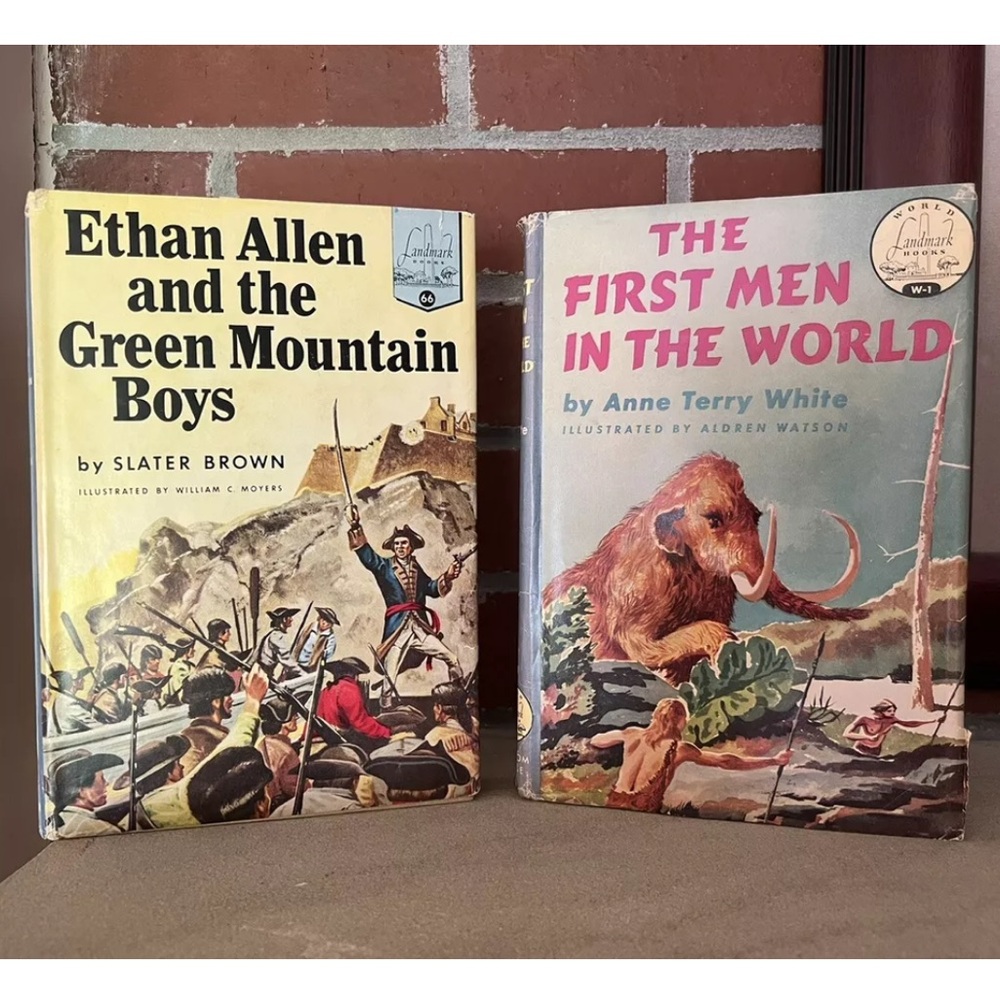 2 Landmark Vintage History Books Dustjackets Ethan Allen First Men In The World